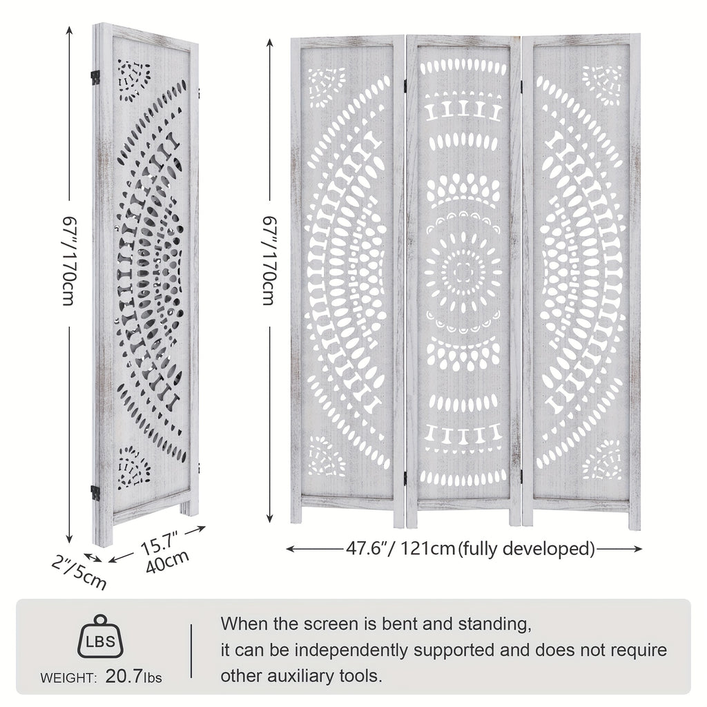 Boho Room Divider 95'' W Portable Room Dividers And Folding Privacy Screens, 7.92ft Wood Divider for Room Separation, 3\u002F6 Panel Partition Room Dividers Freestanding Wall Divider Screen for Dorm Studio Office, Natural Wood\u002FAntique White