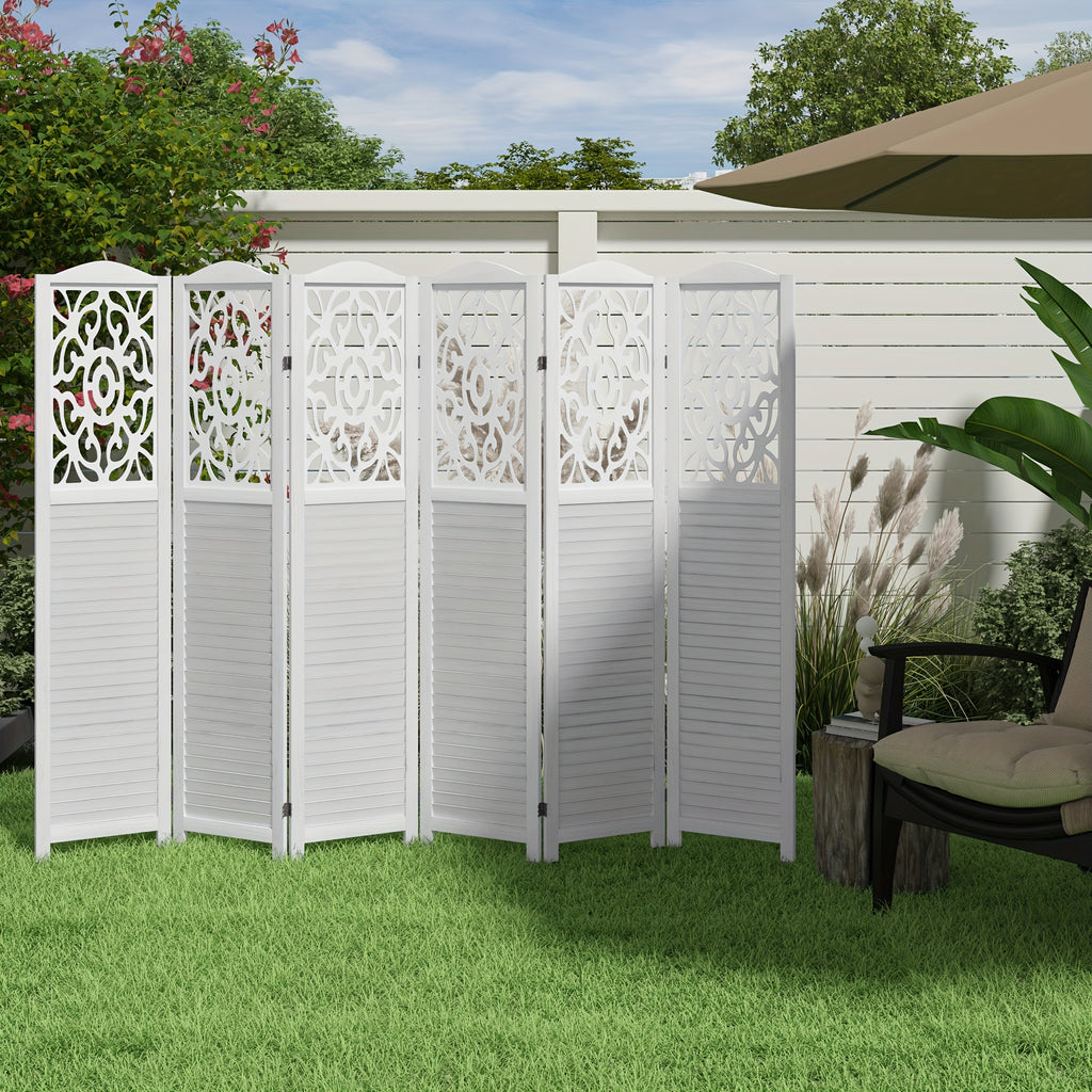 4 or 6 Panel Wood Room Dividers, Carved Louver Wall Dividers Folding Screens, 5.6ft Farmhouse Style Freestanding Hollow Partition Privacy Screen for Home Office Bedroom Studio Apartment, Rustic Brown or White