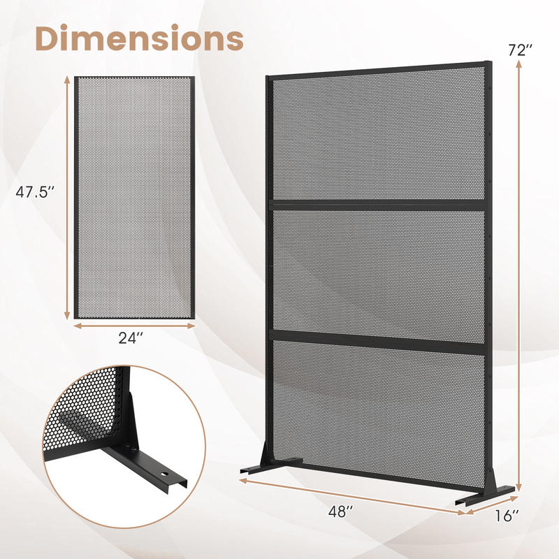 Metal Privacy Screen with Expansion Bolts and Connection Screws-Black Portable Wall Divider Partition Room Dividers for Home Office Room Separation