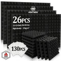 26pcs Flame-Retardant High-Density Sound Insulation Cotton with 130 Strong Adhesive Stickers | Pyramid Diamond Grid Structure - 11.81×11.81×1.97inch Acoustic Panel | Recording Studio, Live Broadcast Room, Gaming