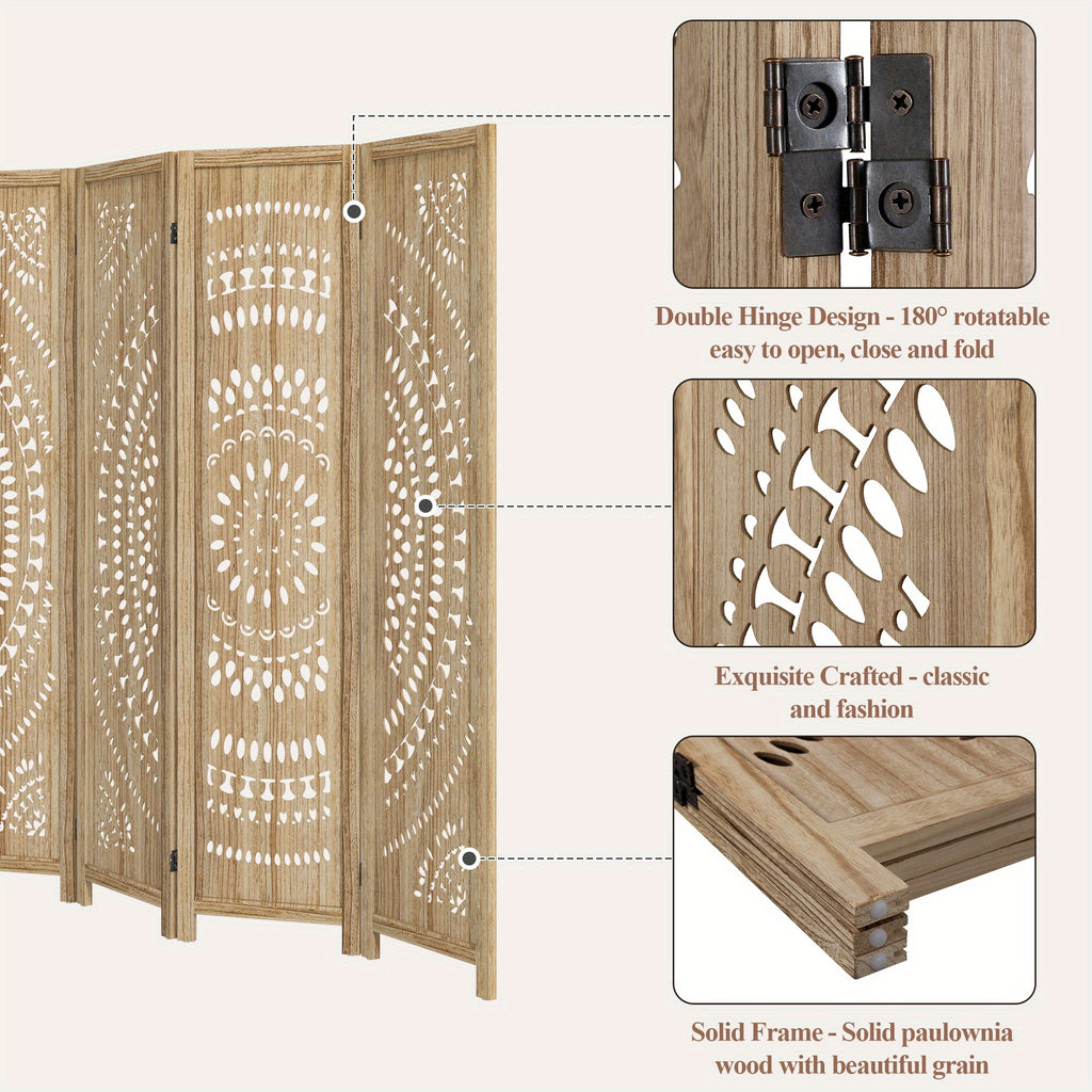 Boho Room Divider 95'' W Portable Room Dividers And Folding Privacy Screens, 7.92ft Wood Divider for Room Separation, 3\u002F6 Panel Partition Room Dividers Freestanding Wall Divider Screen for Dorm Studio Office, Natural Wood\u002FAntique White