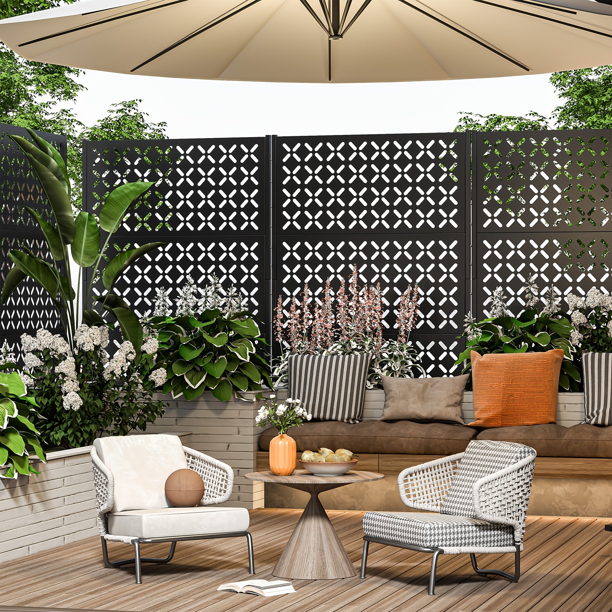 Metal Privacy Screen, 72 Inch High Independent Privacy Fence with Sturdy Bracket, Decorative Privacy Panel Shielding for Courtyards, Balconies, Gardens, And Other Indoor Spaces (X-shaped Fence)