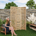 Boho Room Divider 95'' W Portable Room Dividers And Folding Privacy Screens, 7.92ft Wood Divider for Room Separation, 3\u002F6 Panel Partition Room Dividers Freestanding Wall Divider Screen for Dorm Studio Office, Natural Wood\u002FAntique White