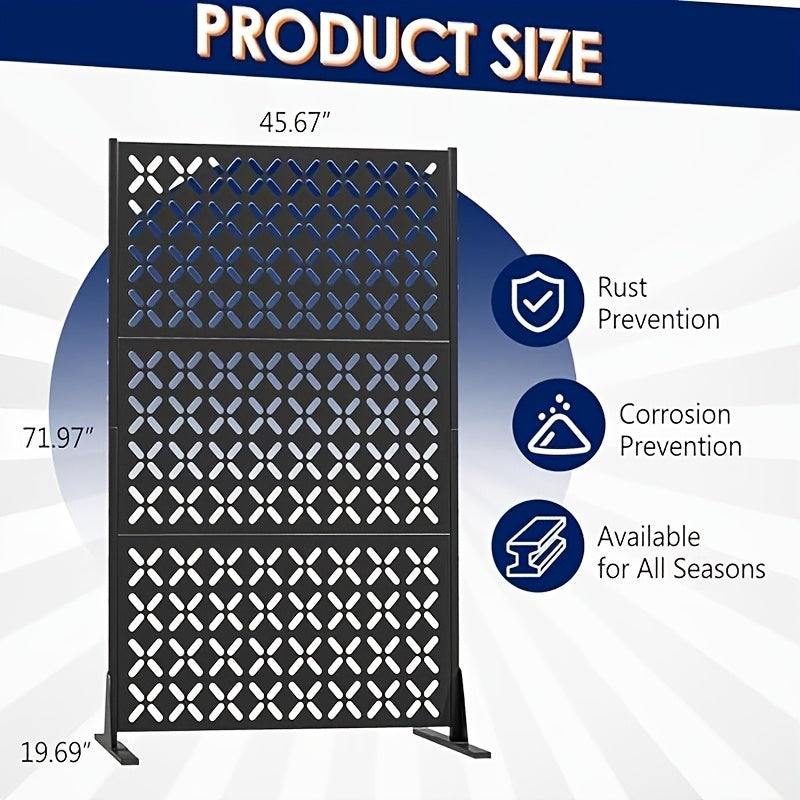 Metal Privacy Screen, 72 Inch High Independent Privacy Fence with Sturdy Bracket, Decorative Privacy Panel Shielding for Courtyards, Balconies, Gardens, And Other Indoor Spaces (X-shaped Fence)