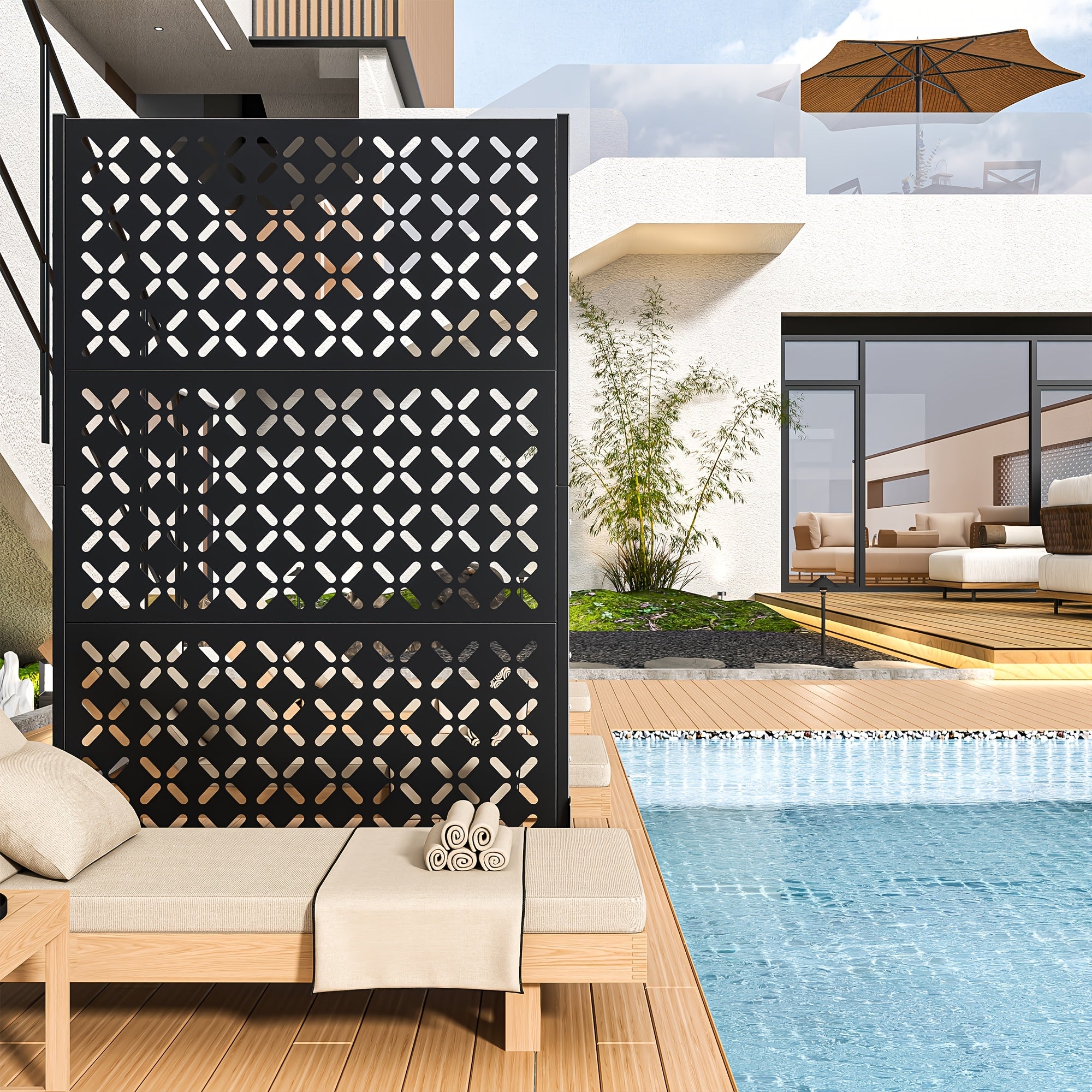 Metal Privacy Screen, 72 Inch High Independent Privacy Fence with Sturdy Bracket, Decorative Privacy Panel Shielding for Courtyards, Balconies, Gardens, And Other Indoor Spaces (X-shaped Fence)