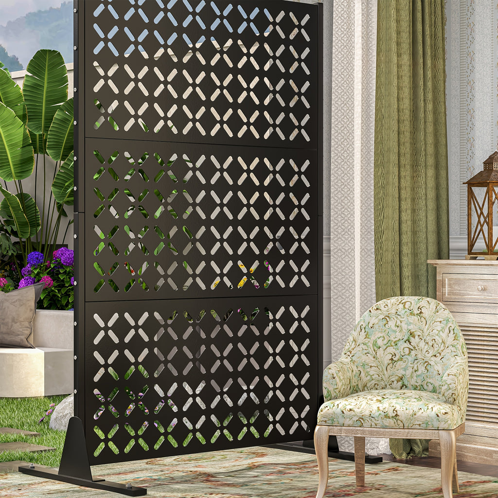 Metal Privacy Screen, 72 Inch High Independent Privacy Fence with Sturdy Bracket, Decorative Privacy Panel Shielding for Courtyards, Balconies, Gardens, And Other Indoor Spaces (X-shaped Fence)
