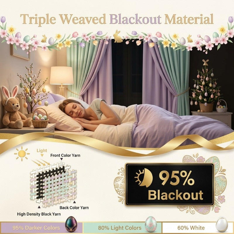 4 Panels Easter Theme Thermal Insulated Curtains, Soundproof Curtains, Blackout Curtains, 21% PVC 79% Cotton, Grommet Top, Machine Washable for Bedroom, Living Room, Easter curtains