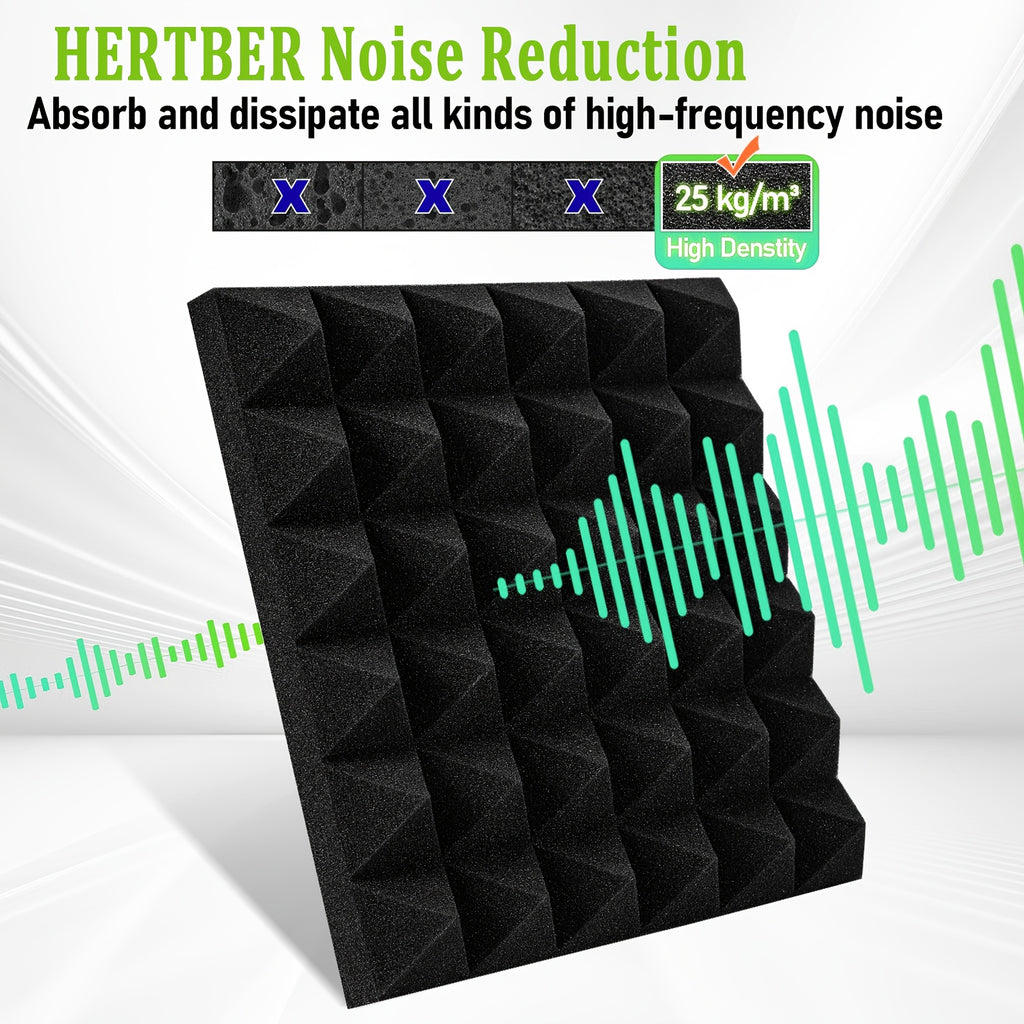 26pcs Flame-Retardant High-Density Sound Insulation Cotton with 130 Strong Adhesive Stickers | Pyramid Diamond Grid Structure - 11.81×11.81×1.97inch Acoustic Panel | Recording Studio, Live Broadcast Room, Gaming