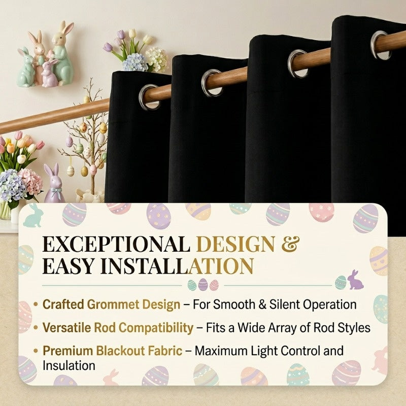 4 Panels Easter Theme Thermal Insulated Curtains, Soundproof Curtains, Blackout Curtains, 21% PVC 79% Cotton, Grommet Top, Machine Washable for Bedroom, Living Room, Easter curtains
