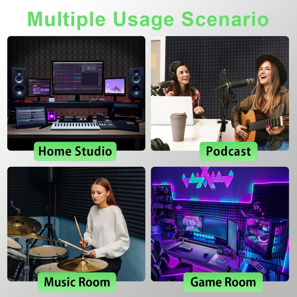 26pcs Flame-Retardant High-Density Sound Insulation Cotton with 130 Strong Adhesive Stickers | Pyramid Diamond Grid Structure - 11.81×11.81×1.97inch Acoustic Panel | Recording Studio, Live Broadcast Room, Gaming
