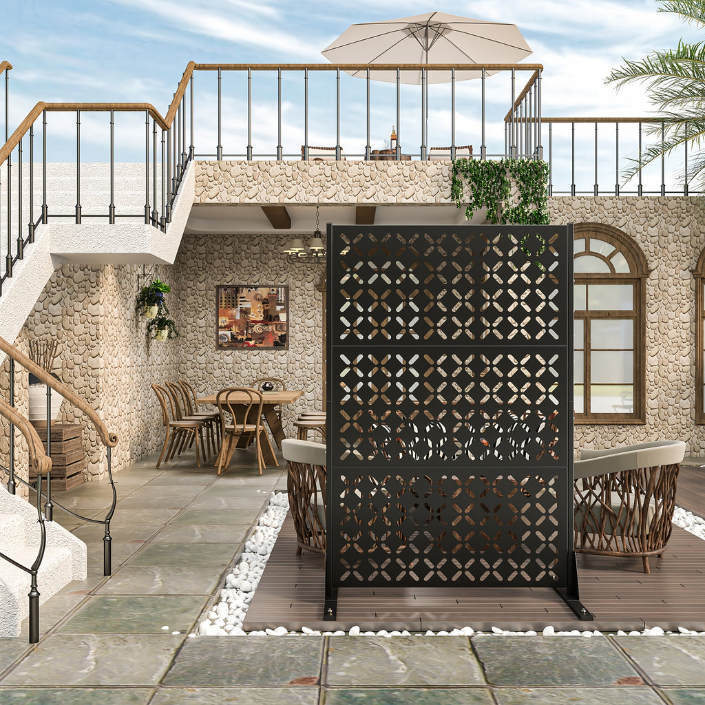 Metal Privacy Screen, 72 Inch High Independent Privacy Fence with Sturdy Bracket, Decorative Privacy Panel Shielding for Courtyards, Balconies, Gardens, And Other Indoor Spaces (X-shaped Fence)