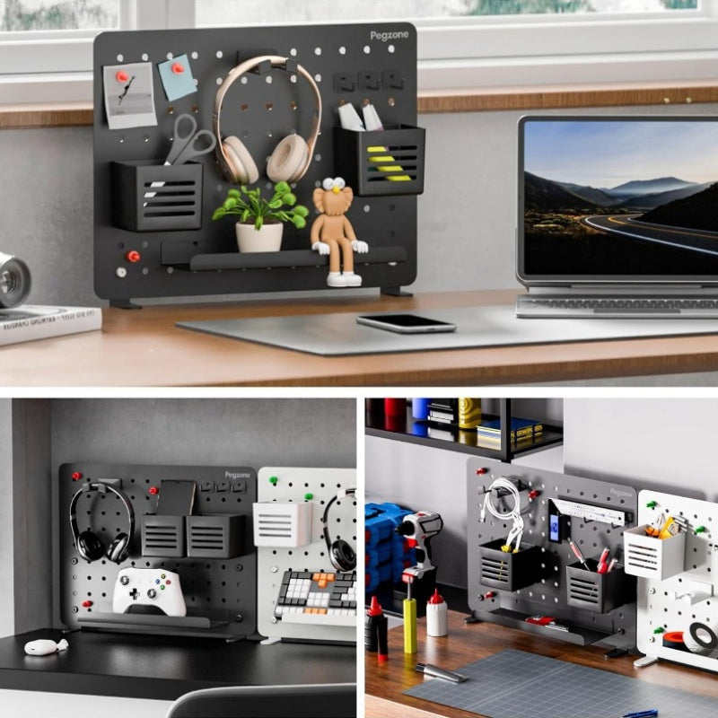 Metal Magnetic Pegboard Desk Organizer with Privacy Panel - 16.5\