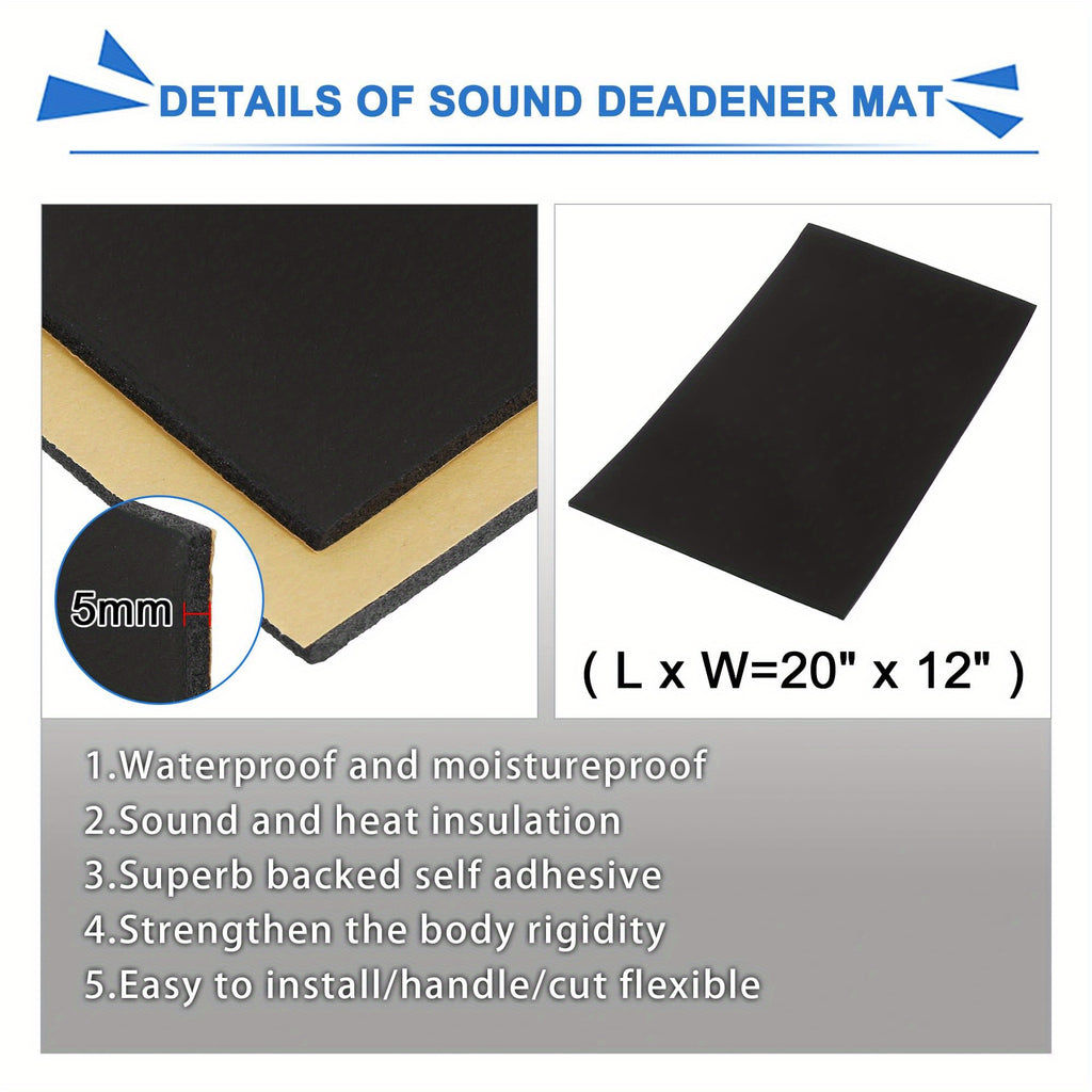 27pcs Car Heat Sound Deadening Insulation Mat 5mm 197mil 43.59sqft Automobile Sound Deadening Heat Insulation Material Cotton Blend Door Audio Noise Insulation for Auto Hood Engine Roof Door Trunk
