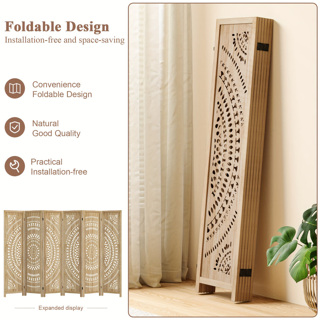Boho Room Divider 95'' W Portable Room Dividers And Folding Privacy Screens, 7.92ft Wood Divider for Room Separation, 3\u002F6 Panel Partition Room Dividers Freestanding Wall Divider Screen for Dorm Studio Office, Natural Wood\u002FAntique White
