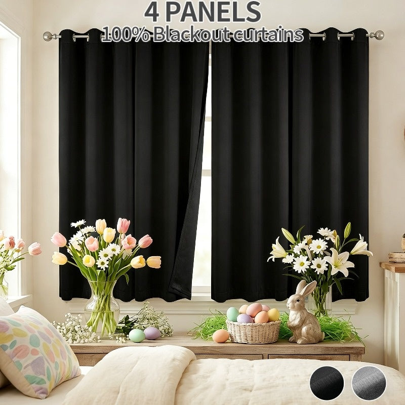 4 Panels Easter Theme Thermal Insulated Curtains, Soundproof Curtains, Blackout Curtains, 21% PVC 79% Cotton, Grommet Top, Machine Washable for Bedroom, Living Room, Easter curtains