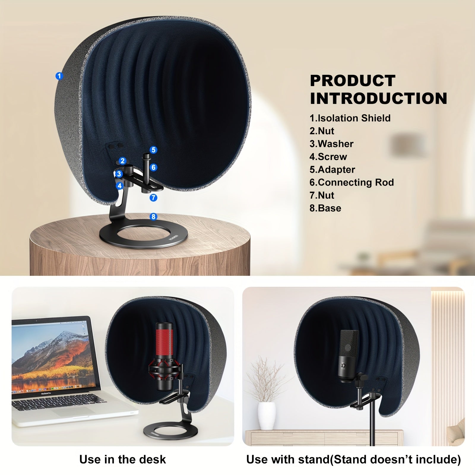 Microphone Soundproof Cover, Aokeo 2026 Professional Recording Studio Equipment, 360 Degree Music Studio Microphone Soundproof Cotton, Suitable for Various Recording Microphones Such As Gaming, Singing, Live Streaming, Etc
