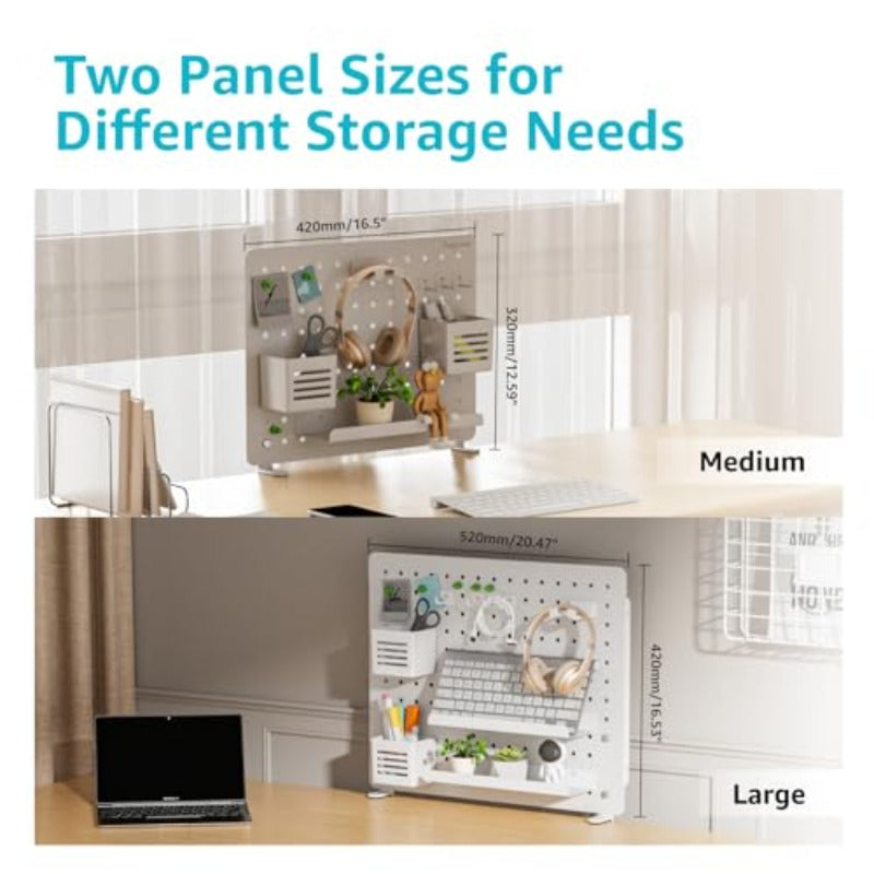 Clamp-On Desk Pegboard, Desk Organizer for Office Gaming Home, Magnetic Metal Peg Board with 0 Additions, Privacy Panel for Office, 6.5 X 2.6 Inches, Medium, White