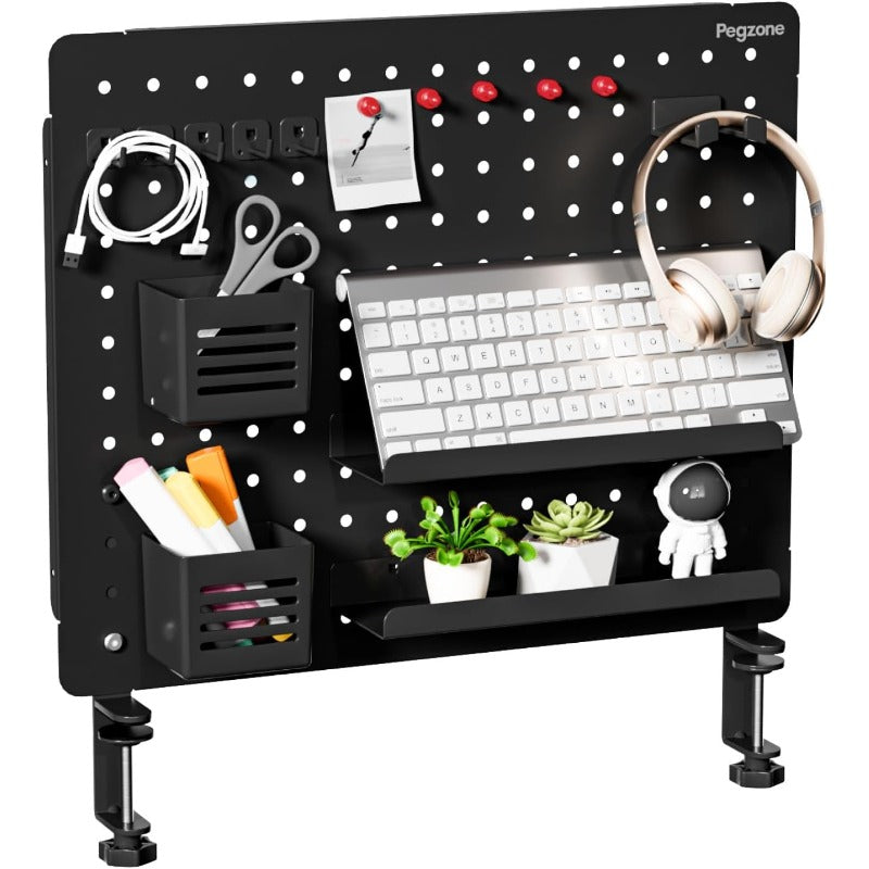 Large Clamp-On Desk Pegboard Organizer with Magnetic Board & 15 Accessories (Privacy Panel) - Heavy-Duty Frame, Easy Install, Large Panel Suitable for Office, Gaming Setup, Home Desk - Space-Saving Storage System