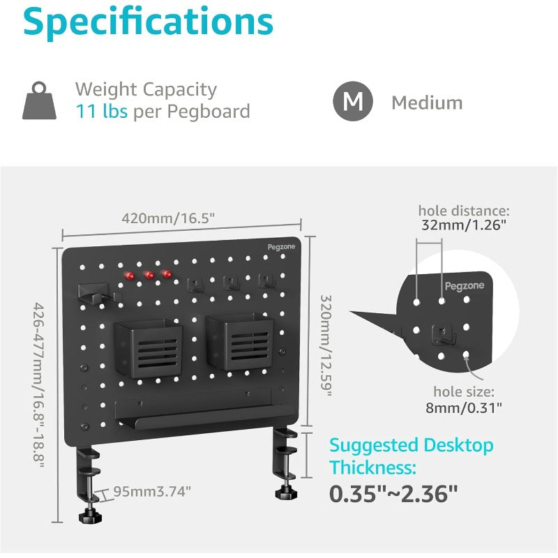 Metal Magnetic Pegboard Desk Organizer with Privacy Panel - 16.5\