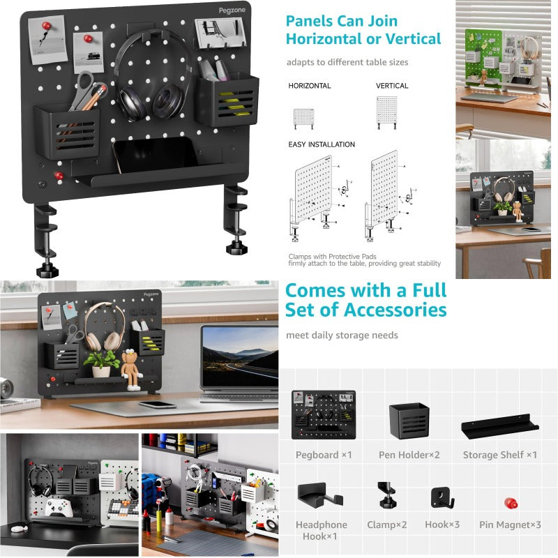Metal Magnetic Pegboard Desk Organizer with Privacy Panel - 16.5\