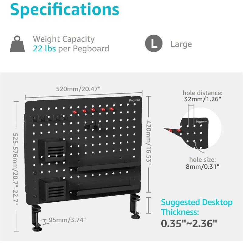 Large Clamp-On Desk Pegboard Organizer with Magnetic Board & 15 Accessories (Privacy Panel) - Heavy-Duty Frame, Easy Install, Large Panel Suitable for Office, Gaming Setup, Home Desk - Space-Saving Storage System
