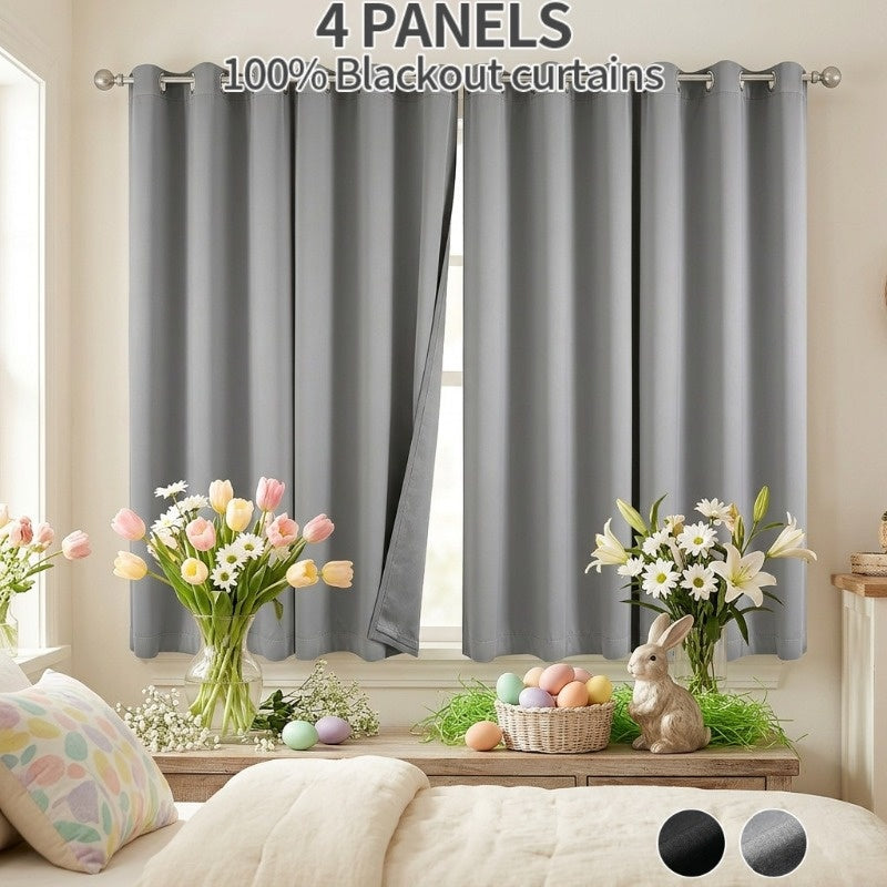 4 Panels Easter Theme Thermal Insulated Curtains, Soundproof Curtains, Blackout Curtains, 21% PVC 79% Cotton, Grommet Top, Machine Washable for Bedroom, Living Room, Easter curtains