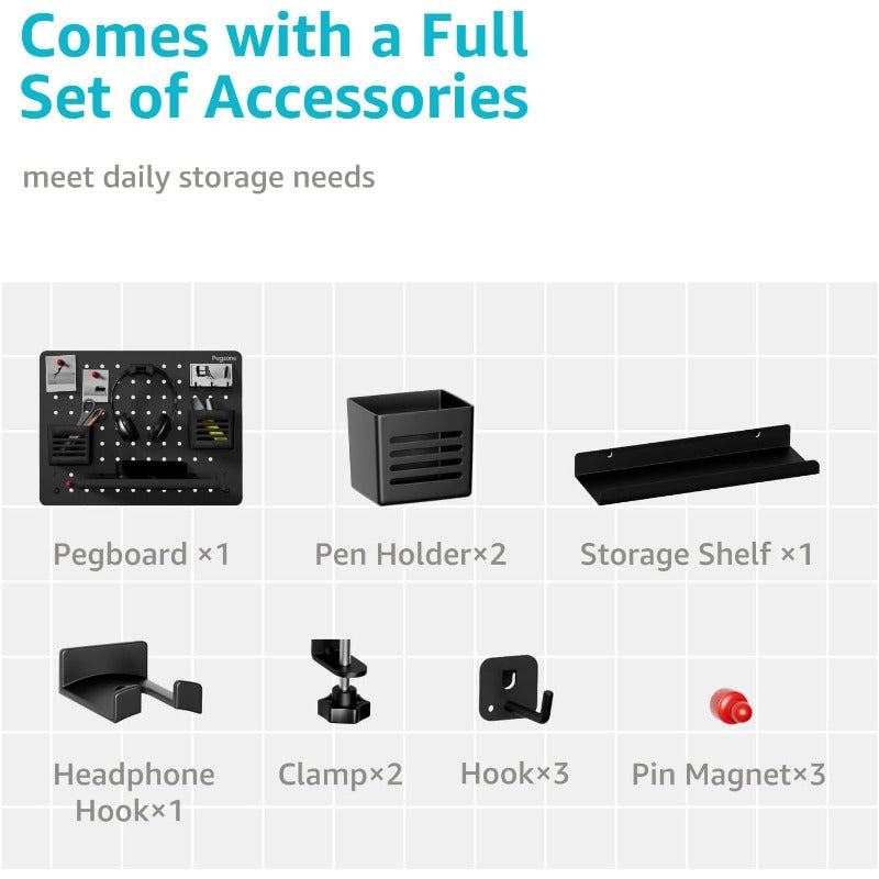 Metal Magnetic Pegboard Desk Organizer with Privacy Panel - 16.5\