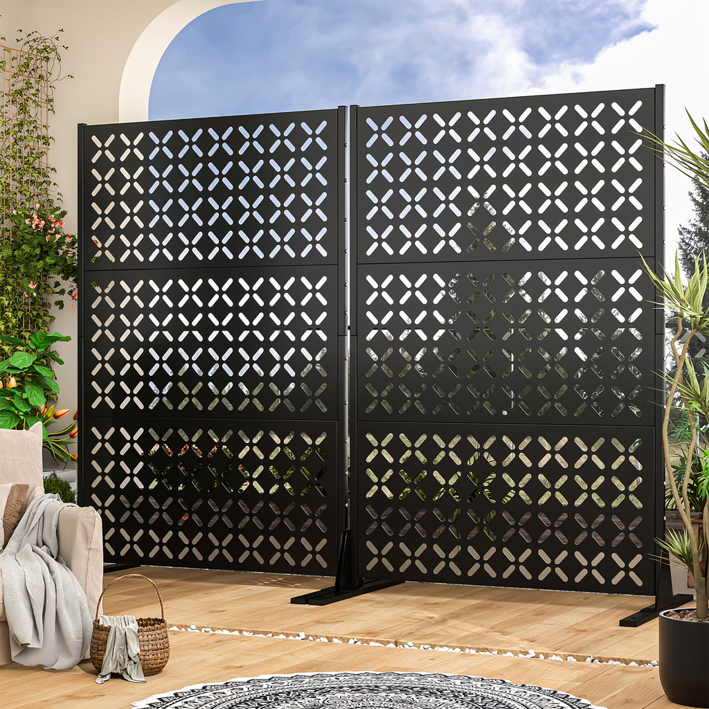 Metal Privacy Screen, 72 Inch High Independent Privacy Fence with Sturdy Bracket, Decorative Privacy Panel Shielding for Courtyards, Balconies, Gardens, And Other Indoor Spaces (X-shaped Fence)
